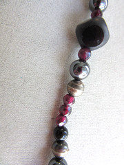 Vintage benchmade silver, faceted garnet, Onyx and hematite beaded necklace