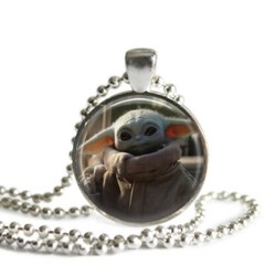 Mandalorian Baby Yoda 1 Inch Silver Plated Pendant Necklace Handmade