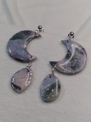 Handcrafted Polymer Clay Resin Silver Stud Dangle Blue Pink Green Earrings