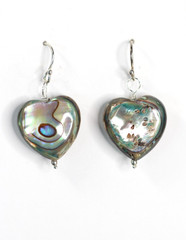 Abalone Earrings Paua Shell 16mm Heart 925 Sterling Silver Iridescent 1.25″