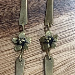 Art Nouveau Dogwood Flowers Long Dangling Brass Earrings With Hooks From Estate