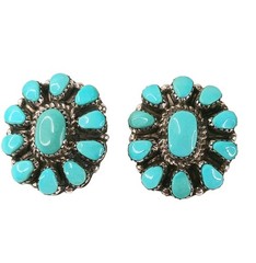 Vintage Clip On Earrings Navajo 925 Sterling Turquoise 20mm X 15mm 5.7g
