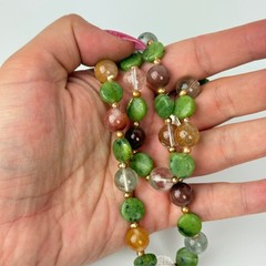 Vintage Multi Gemstone Bead 24″ Necklace Serpentine Carnelian Quartz Aventurine