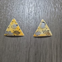 Handcrafted Triangle Pendant Necklace Yellow Silver Cord Metal Art Jewelry