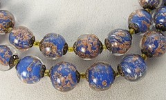 Vintage Blue Aventurine Venetian Murano Art Glass Double Strand Bead Necklace