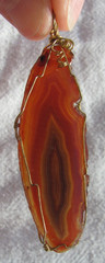 Vintage Artisan Orange & Brown Agate Slice Wire Wrap Pendant
