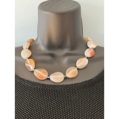 Vintage Peach Agate Oval Bead Necklace Natural Gemstone Statement Choker