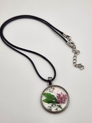 Real Flower Handmade Epoxy Pendant Necklace 18″ Long 1.5mm Waxed Rope, Silver
