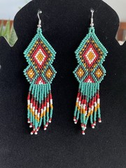 Handmade Southwestern Beaded Earrings Geometric Fringe Boho Statement Hippie New