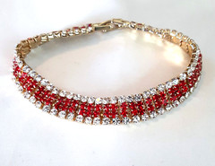 TENNIS BRACELET RED free GIFT BOX Faceted Glass Crystal GOLD TONE #BG34