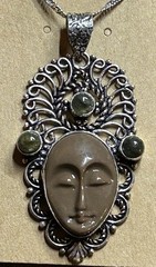 78017. Carved Goddess Face W/ Labradorite Handmade Ethnic 925 Silver Necklace