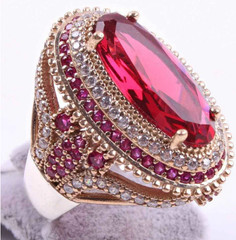 Turkish Handmade 925k Sterling Silver Red Ruby Women Ring Lab-Created Gift 001