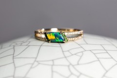 Black Opal Split Shank Engagement Ring with Diamond 14K Yellow Gold