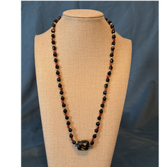 Handcrafted Glass Metal Acrylic Beaded Necklace Rectangular Pendant Multicolor
