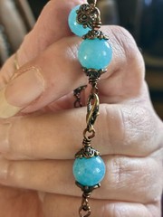 Blue Quartz , Wire Wrapped Stone Bracelet In bronze with Antiqued Spacer Beads