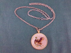One Dollar Tinted Gold Multi-color Coin on Bezel with Chain 1978 Liberty Pendant