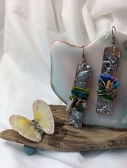 Hand Dyed velvet & Mixed Gem Copper Earrings