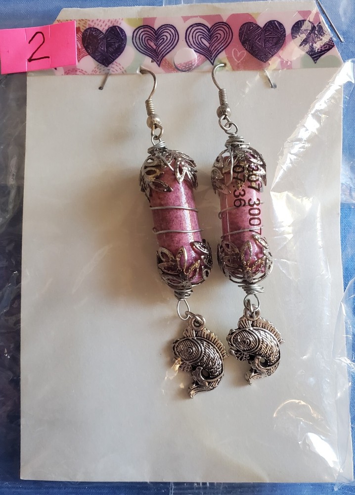 Earrings Pierced Dangle Handmade ‘Paper Beads’ Approx 3-4 Inches