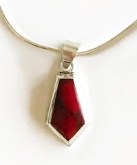 TAXCO Red Jasper 950 Sterling Silver Trapezoid Pendant Necklace w 19″ Chain 15 g