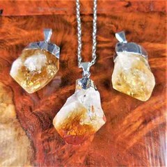 Raw Citrine Crystal Point Pendant Silver Plated Necklace Charm Healing Crystals