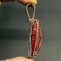 Natural Orange Onyx Wire Wrapped Pendant Handcrafted Copper Ethnic Gift 2.32″
