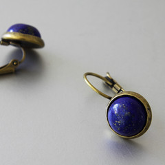 Lapis Lazuli Cabochons Antique Brass Leverback Earrings