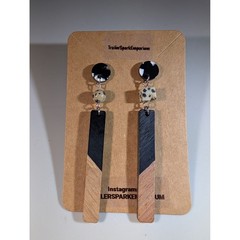 TrailerSparkEmporium Wood Resin Bar Earrings Dalmatian Jasper Nickel Free Boho