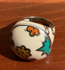 ALAN K. DESIGNO Enamel Flower Sterling Silver 925 Ring – Size 8.5 – 14.3 Grams