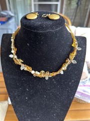 Sterling Silver And Stones Necklace With Gold Earrings – Handmade
