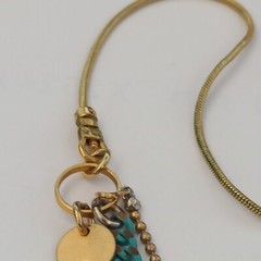 Layered Bib Necklace Gold Turquoises Tone Chain Modernist Egyptian Revival