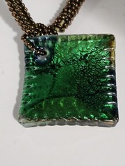Art Glass Necklace Pendant Handmade Bead Cord 18″ MultiColor Green Artisan