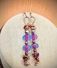 Handcrafted Messy Wire Wrap Czech Dangle Earrings w/Copper & Hematite accents