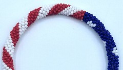 Set of 2 Red, White, and Blue USA Flag Patriotic Colors Crochet Glass Bracelets