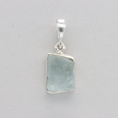 Natural Raw Cut Blue Green AQUAMARINE Pendant Rough 925 STERLING SILVER #902-Re