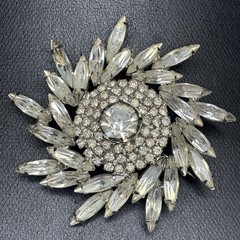 Vintage Weiss Pin Pinwheel Shape Clear and Large Around Round Marquis Stones