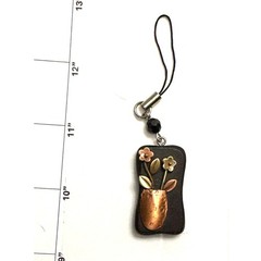Handcrafted Metal Floral Charm Pendant – Copper Vase & Flowers on Black Pendant
