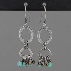 Retired Silpada Sterling Green Howlite & Bronze Seed Bead Dangle Earrings W1536