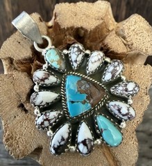Sterling Silver Native Style SW Otteson Bros Blackjack Turq & Wild Horse Pendant