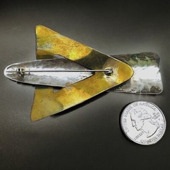 Modernist Brass Silver Brooch Abstract Artisan Space Atomic 1970-1980s