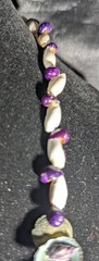 Vtg Shell Necklace 30″~Purple Drupe, Green Limpet, Cowrie Shells. Hand Crafted.