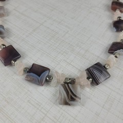 Botswana Agate Rose Quartz Beaded Necklace 21″