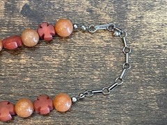 Unique Necklace Round Orange and Cut Cross Red beads Agate 16-18″