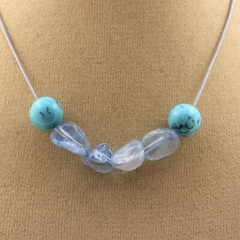 Brazilian Aquamarine Bead Necklace + 8 Mm Howlite Turquoise Necklace Chain