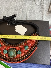 Tibetan beaded bib necklace w/faux turquoise, coral/amber, ethnic jewelry W/Box