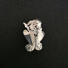 FAR FETCHED Dog w/Heart Pin Handmade Cut-Out 925 Sterling Silver Brooch 1″