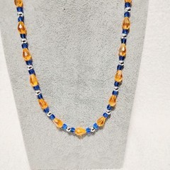 Handcrafted Jewelry 22″ Citrine Yellow/Orange Teardrop & Blue Glass Necklace