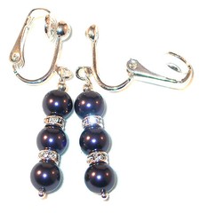 DARK PURPLE Pearl Earrings Swarovski Crystal Elements Sterling Silver Dangle