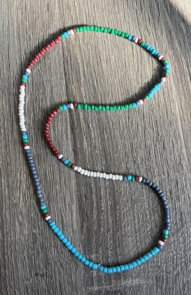 A Good Day- Color Block Handmade Glass Seed Bead Necklace 26” Boho