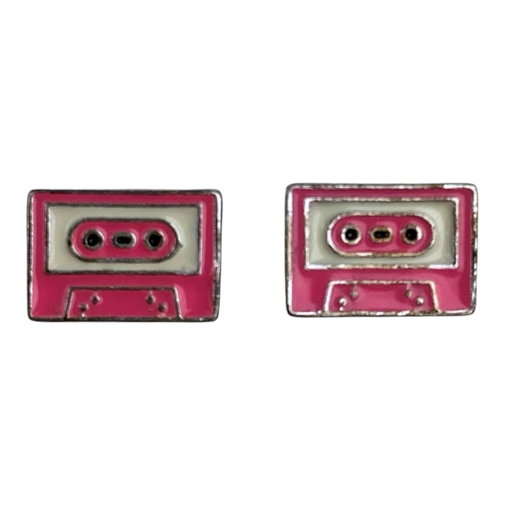 Vintage Pink Cassette Tape Stud Earrings 1980’s Costume