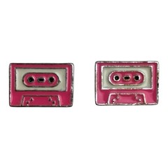 Vintage Pink Cassette Tape Stud Earrings 1980’s Costume